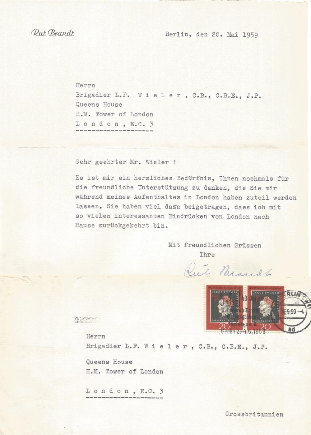 Lot 753: Rut Brandt (writer and wife of German Chancellor)...
