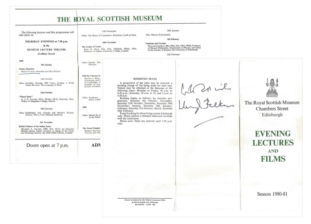 Lot 764: Hugh Falkus, naturalist and film director signed programme...