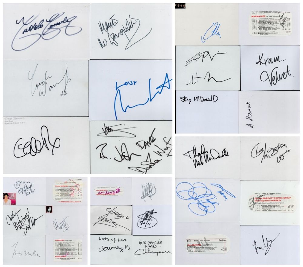 Lot 54: Musicians signed Autograph card signatures such as Dionne...