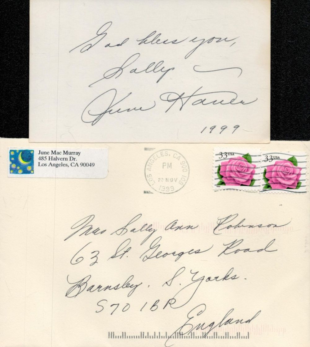 Lot 149: June Haver signed 3x5 inch white card. Good...