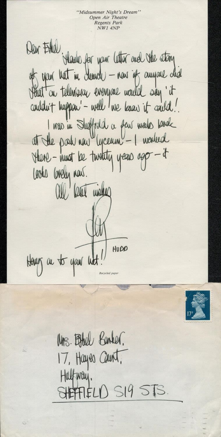 Lot 158: Roy Hudd signed handwritten letter and envelope, not...