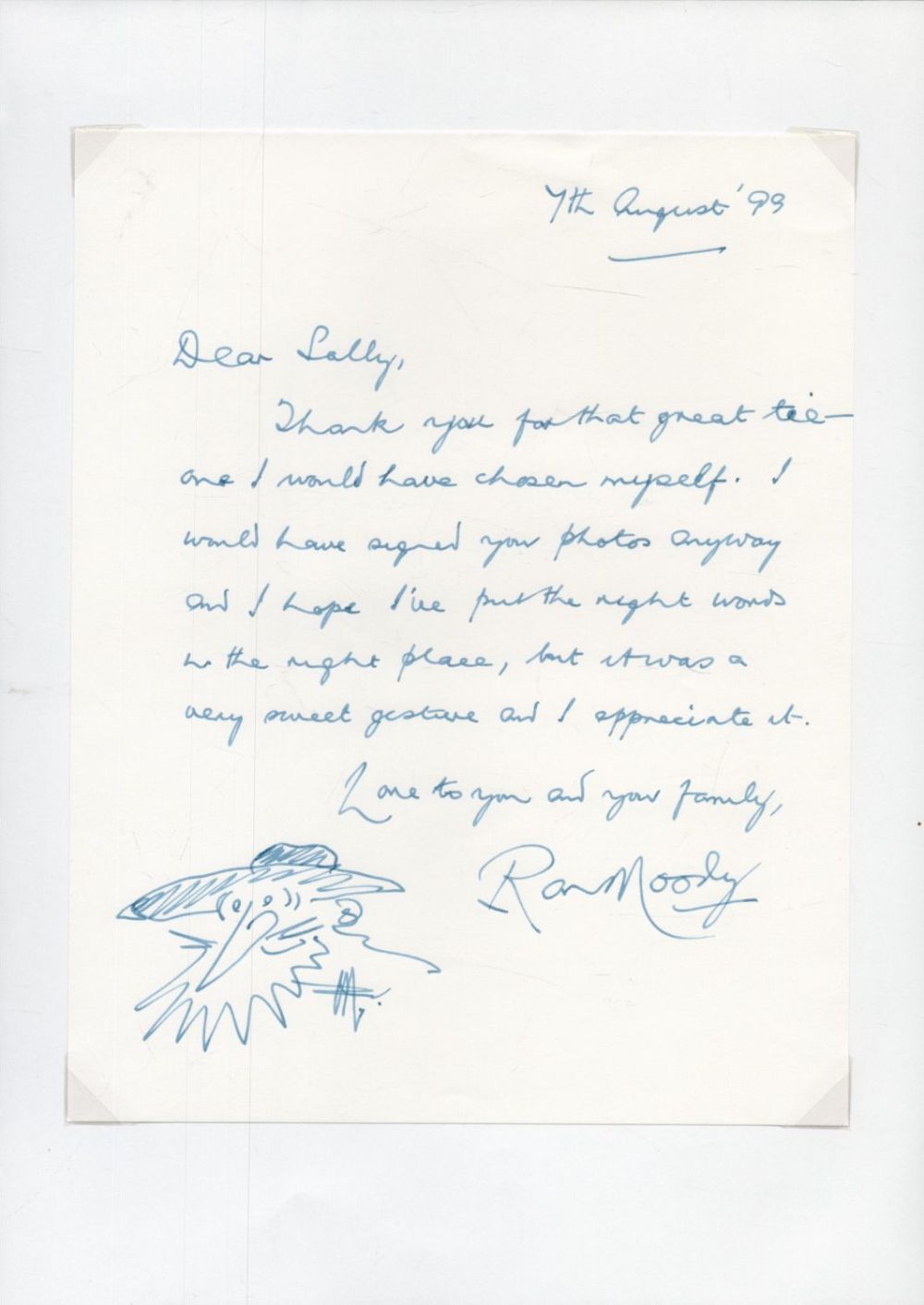 Lot 159: Ron Moody signed handwritten letter dated 7th August...