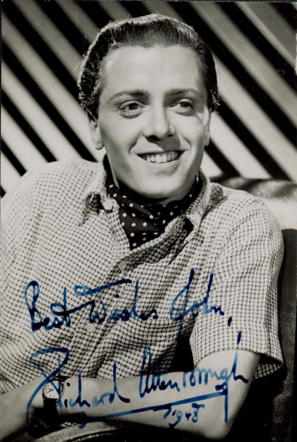 Lot 548: Sir Richard Attenborough signed 6x4 inch black and...