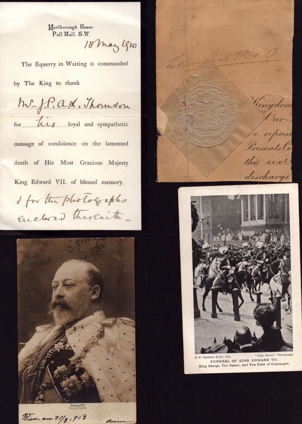 Lot 571: Vintage Thank you letter from Equerry in Waiting...