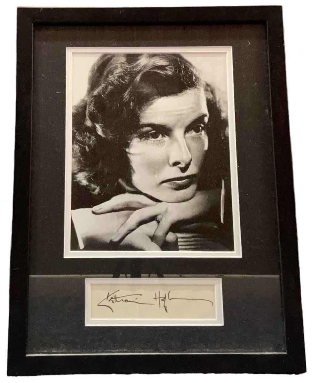 Lot 53: Katherin Hepburn mounted signature with black and white...