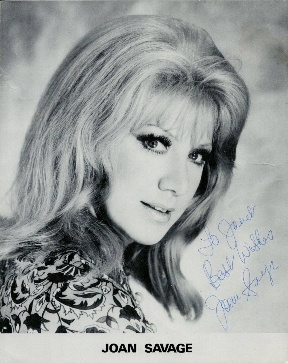 Lot 65: Joan Savage signed 10x8 inch black and white...