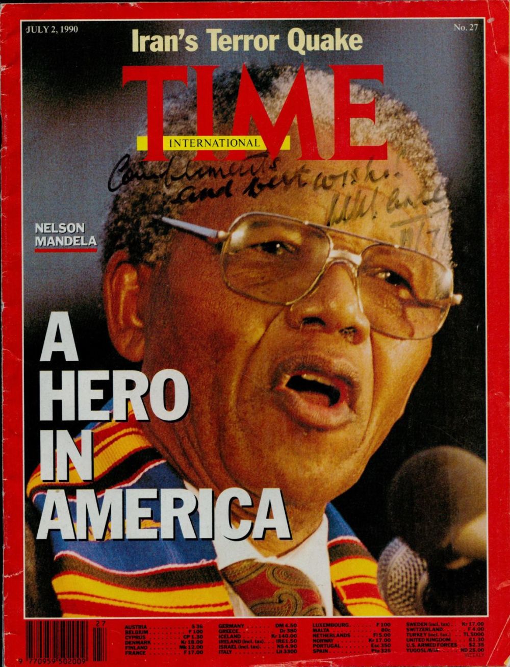 Lot 83: Nelson Mandela signed Time International Magazine dated July...