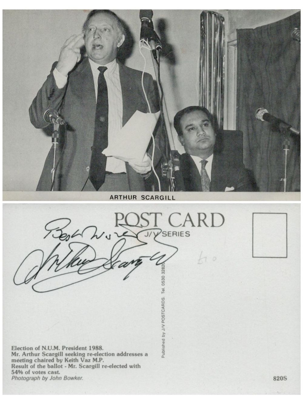 Lot 89: Arthur Scargill signed 6x6 inch black and white...
