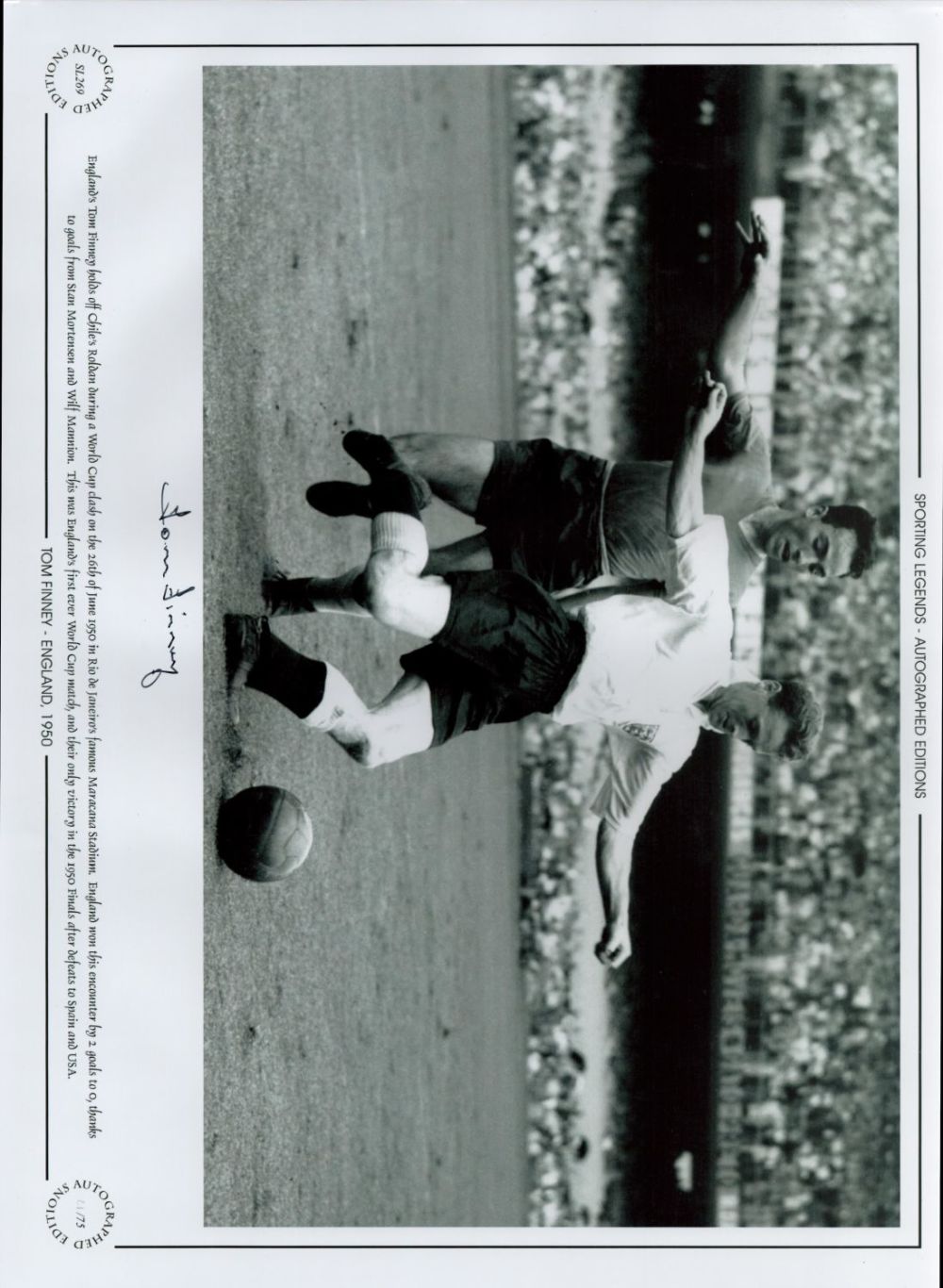 Lot 116: Tom Finney Signed 16 x 12 Black and...