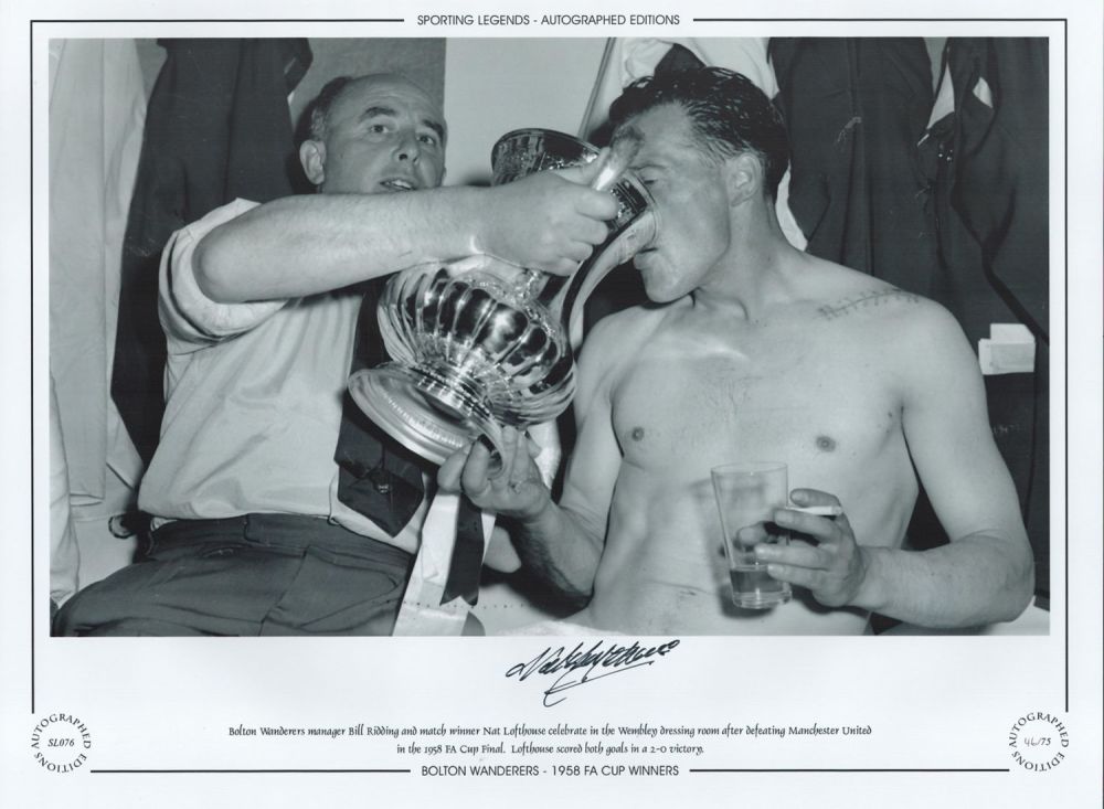 Lot 181: Football. Nat Lofthouse Signed 16x12 black and white...