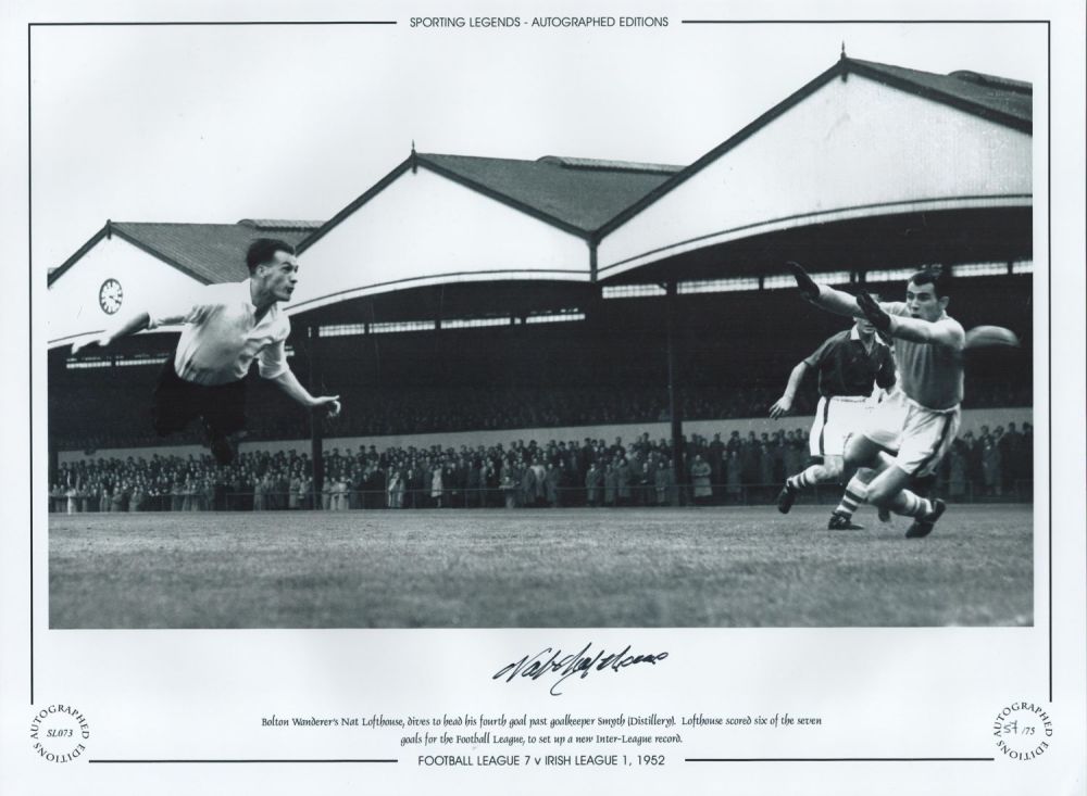 Lot 188: Football. Nat Lofthouse Signed 16x12 black and white...