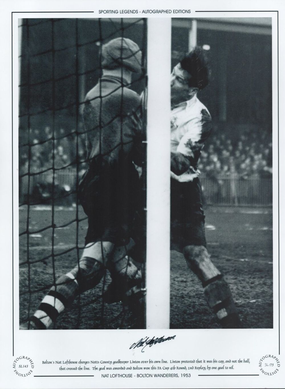 Lot 190: Football. Nat Lofthouse Signed 16x12 black and white...