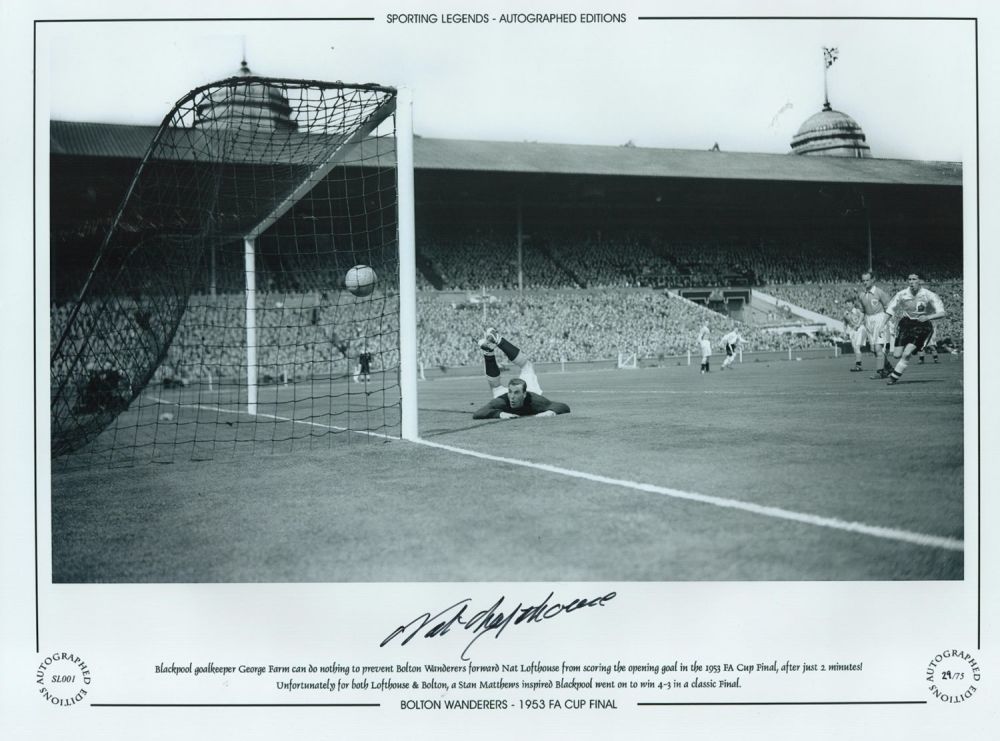 Lot 196: Football. Nat Lofthouse Signed 12x12 black and white...