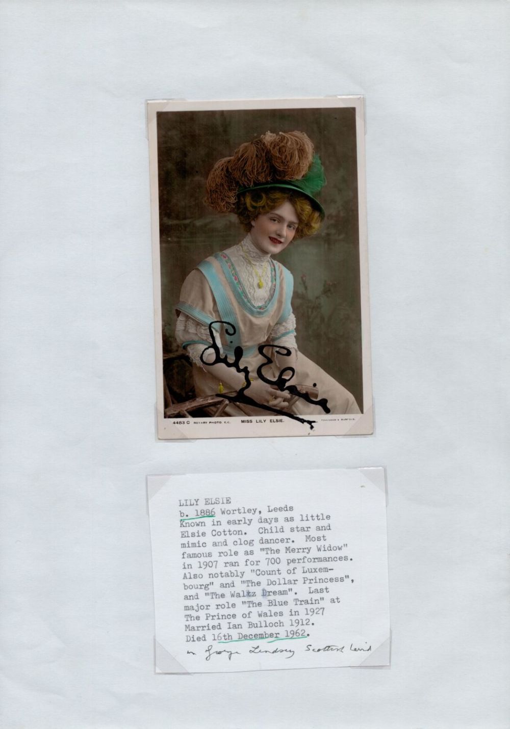 Lot 212: Vintage signed Miss Lily Elsie colour photo 5.5x3.5...