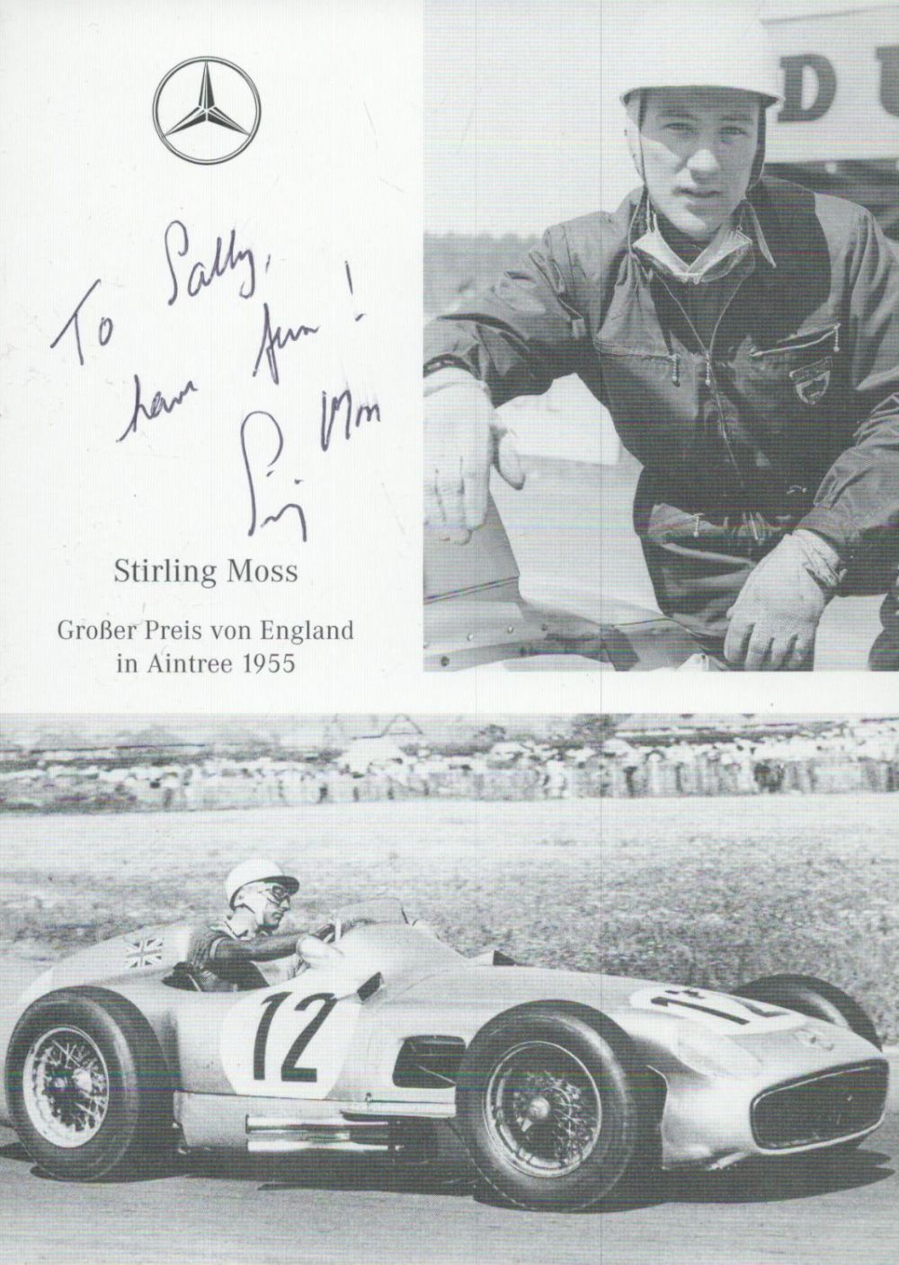 Lot 297: Stirling Moss signed 6x4 inch black and white...