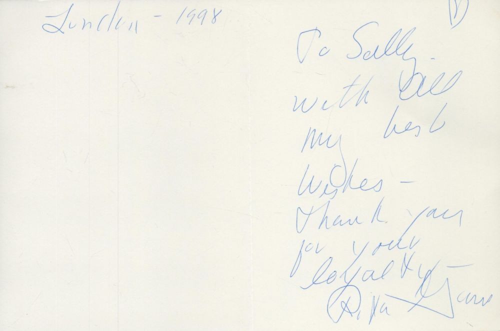 Lot 439: Rita Gam signed compliments A5 card dated 1998....