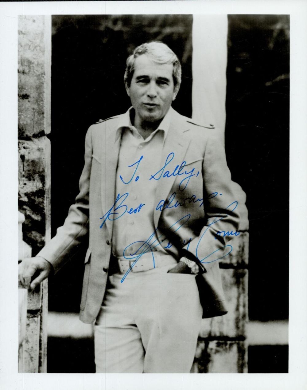 Lot 446: Perry Como signed 10x8 inch black and white...