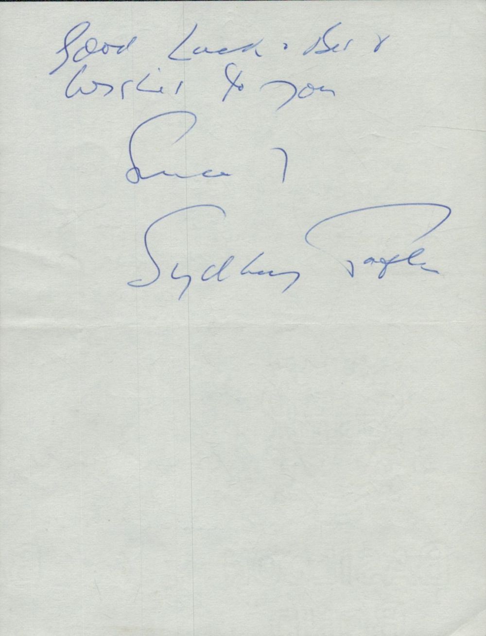 Lot 457: Sydney Tafler An Interesting Two-Page Handwritten Signed Letter...