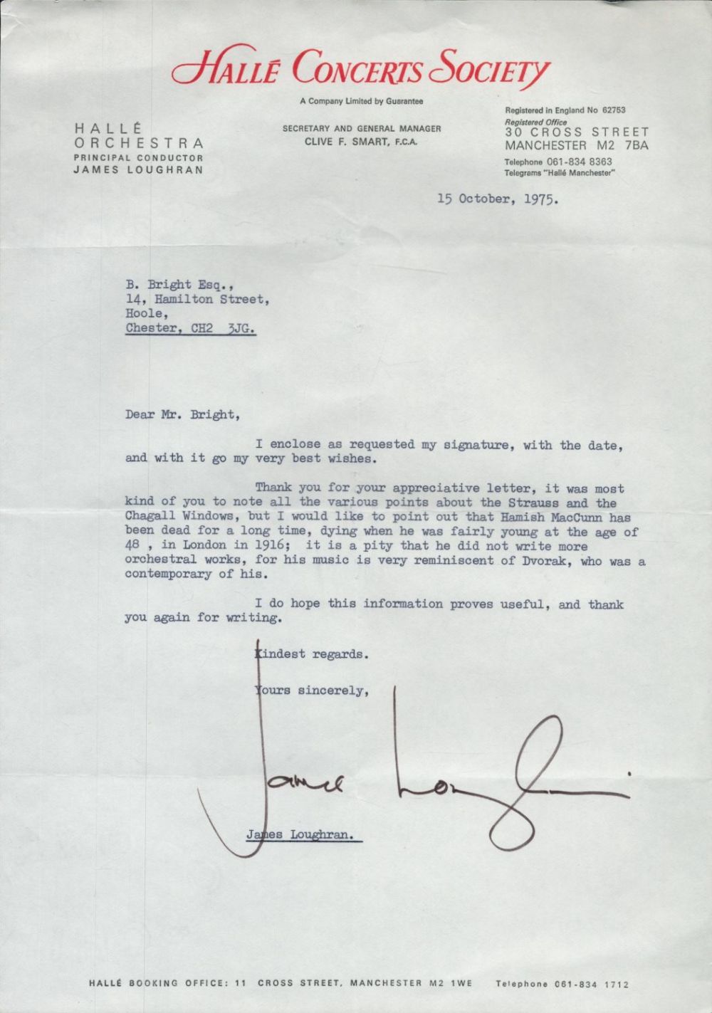Lot 470: James Loughran An Excellent Hand Signed Typed Letter...
