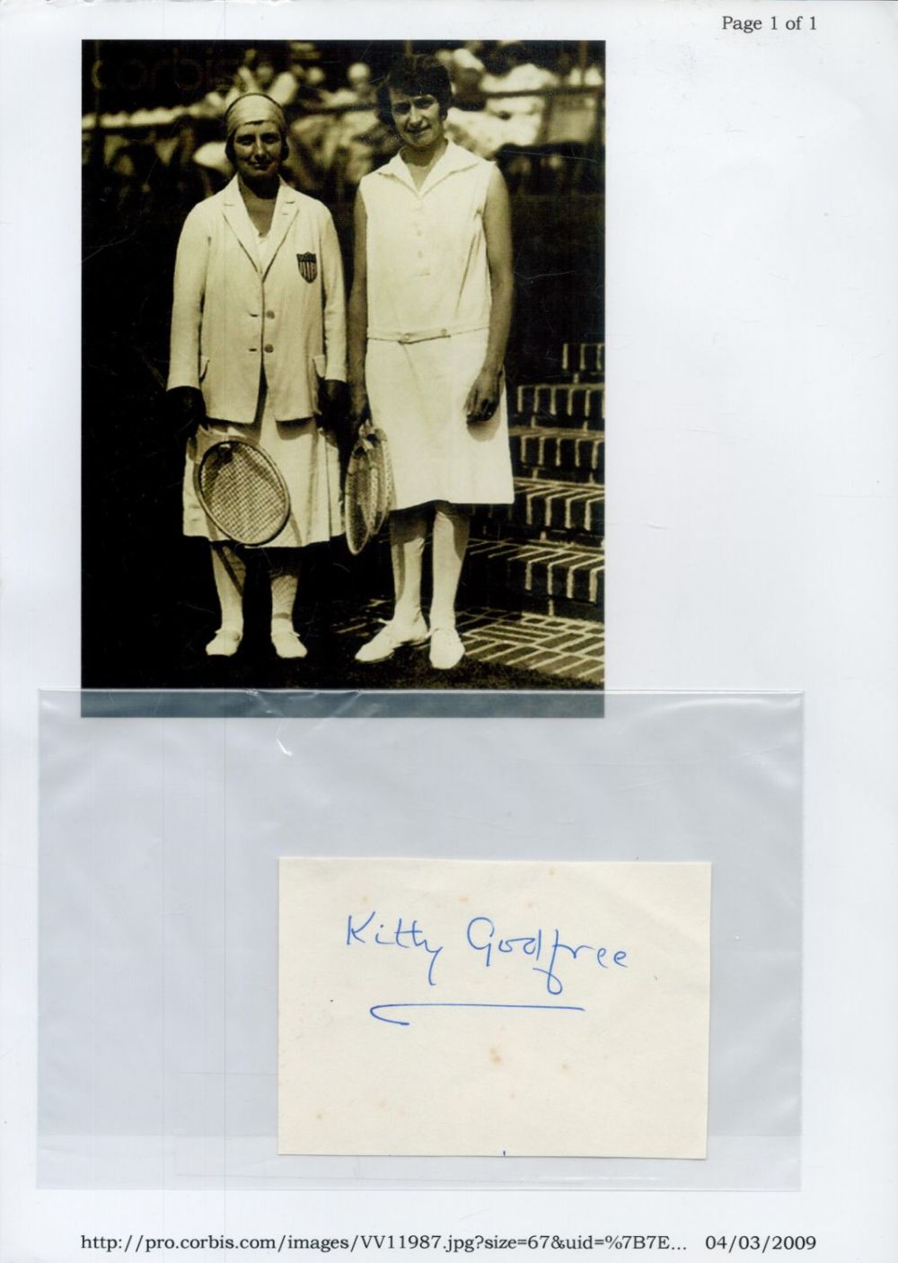 Lot 510: Tennis Kitty Godfree signed 4x3 Inch white album...