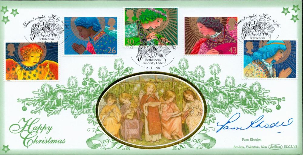Lot 588: Pam Rhodes signed Happy Christmas Benham FDC Triple...