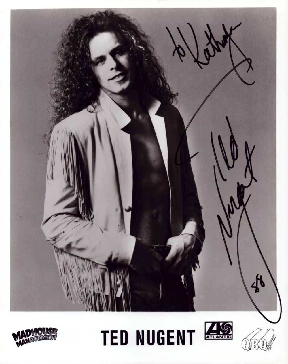 Lot 692: Ted Nugent signed 10x8 inch black and white...