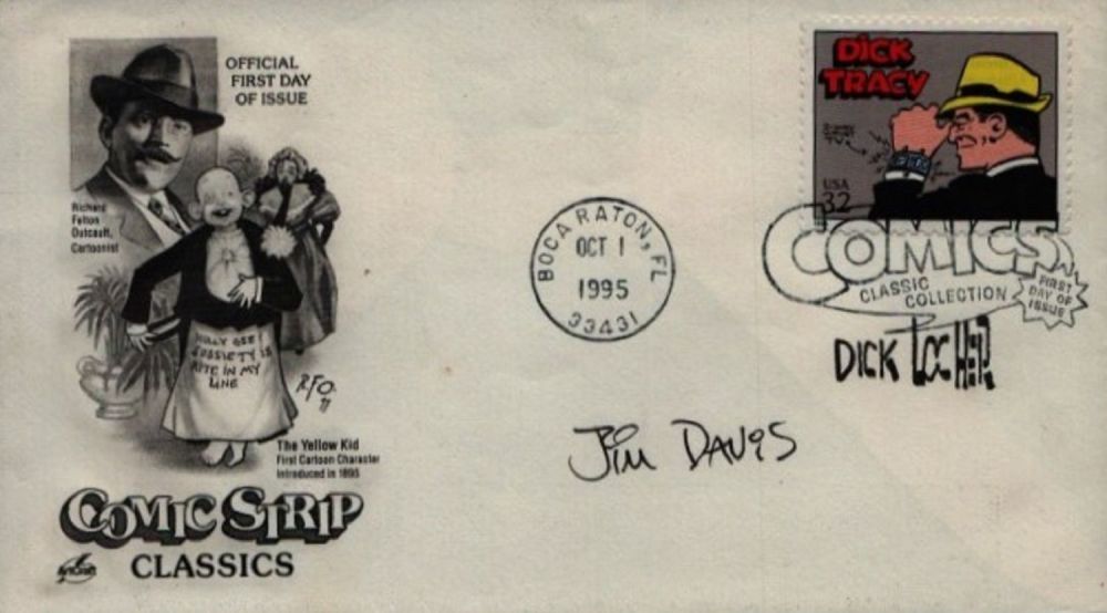 Lot 706: Jim Davis signed comic strip FDC. Good condition....