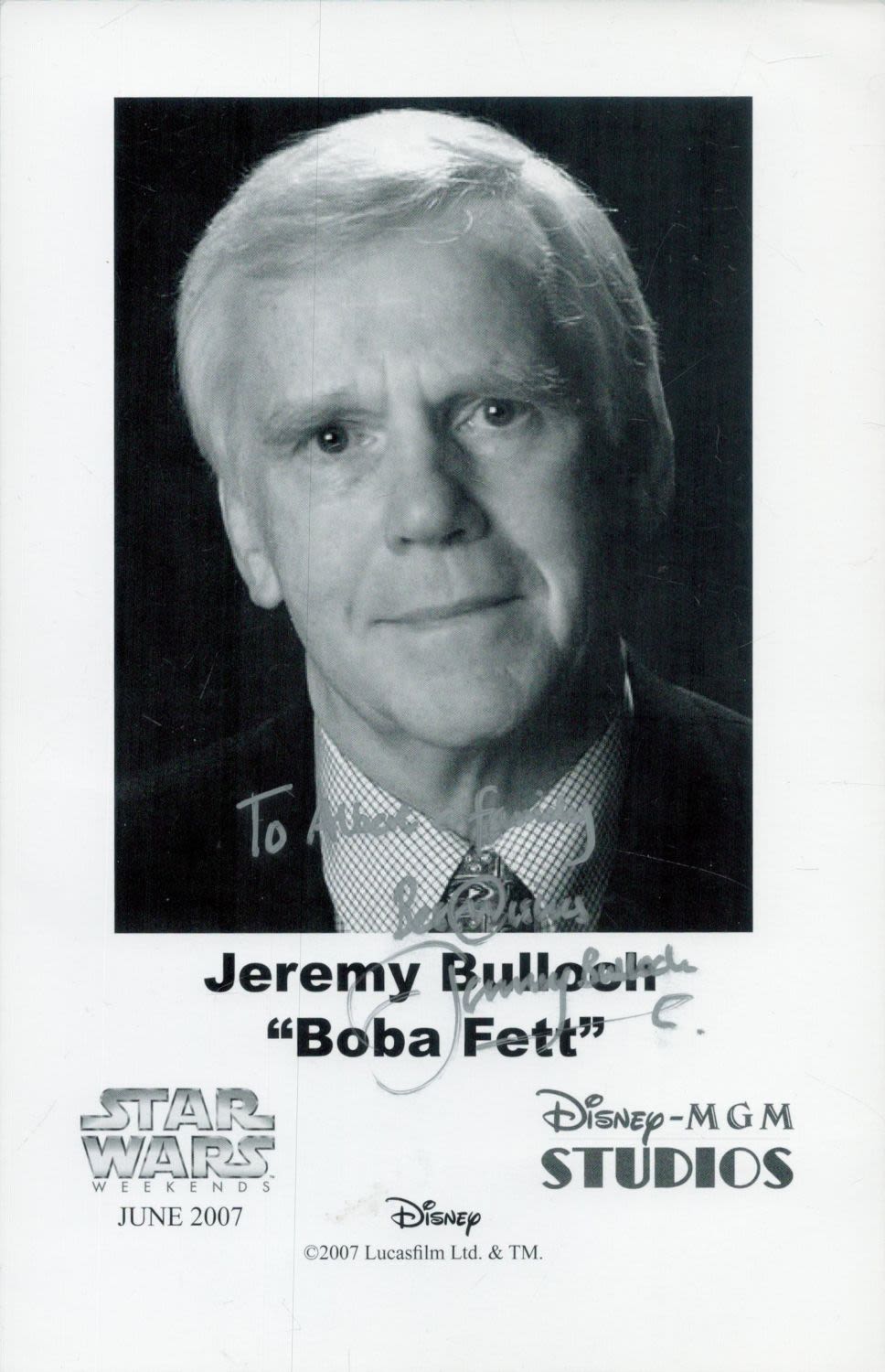 Lot 90: Jeremy Bulloch signed 8x6 inch approx. Star Wars...