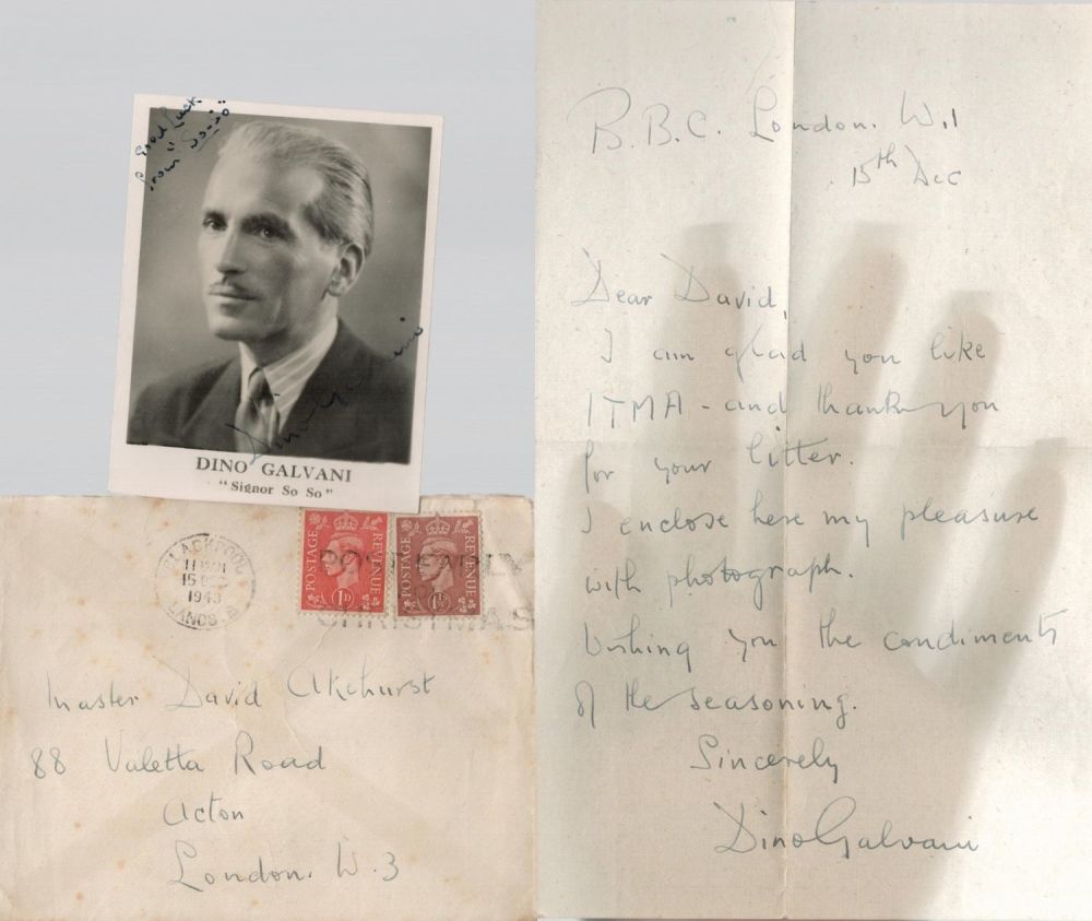 Lot 168: Italian British actor Dino Galvani Signed 3x3 inch...