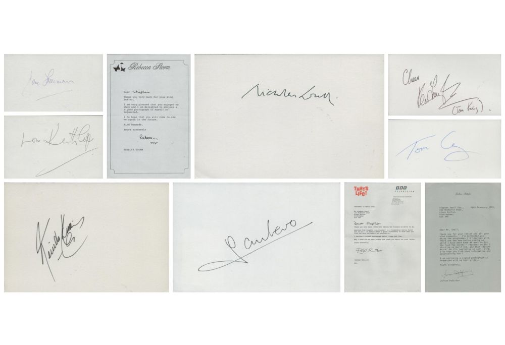 Lot 187: Entertainment collection of 10 signed items. Signatures such...