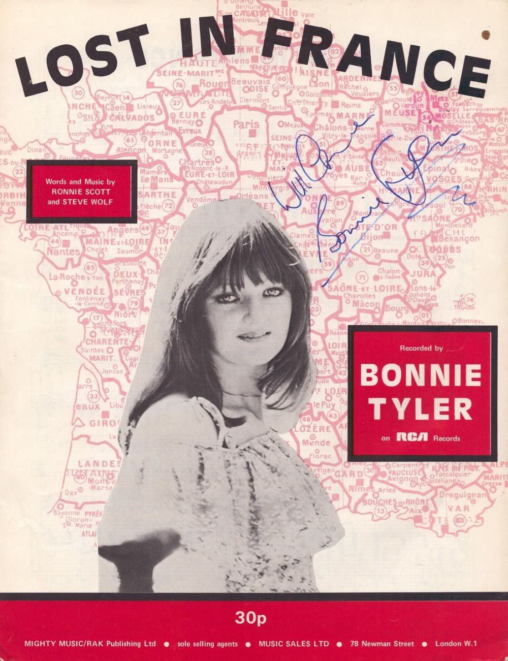 Lot 208: Bonnie Tyler, Welsh singer. A signed music sheet...