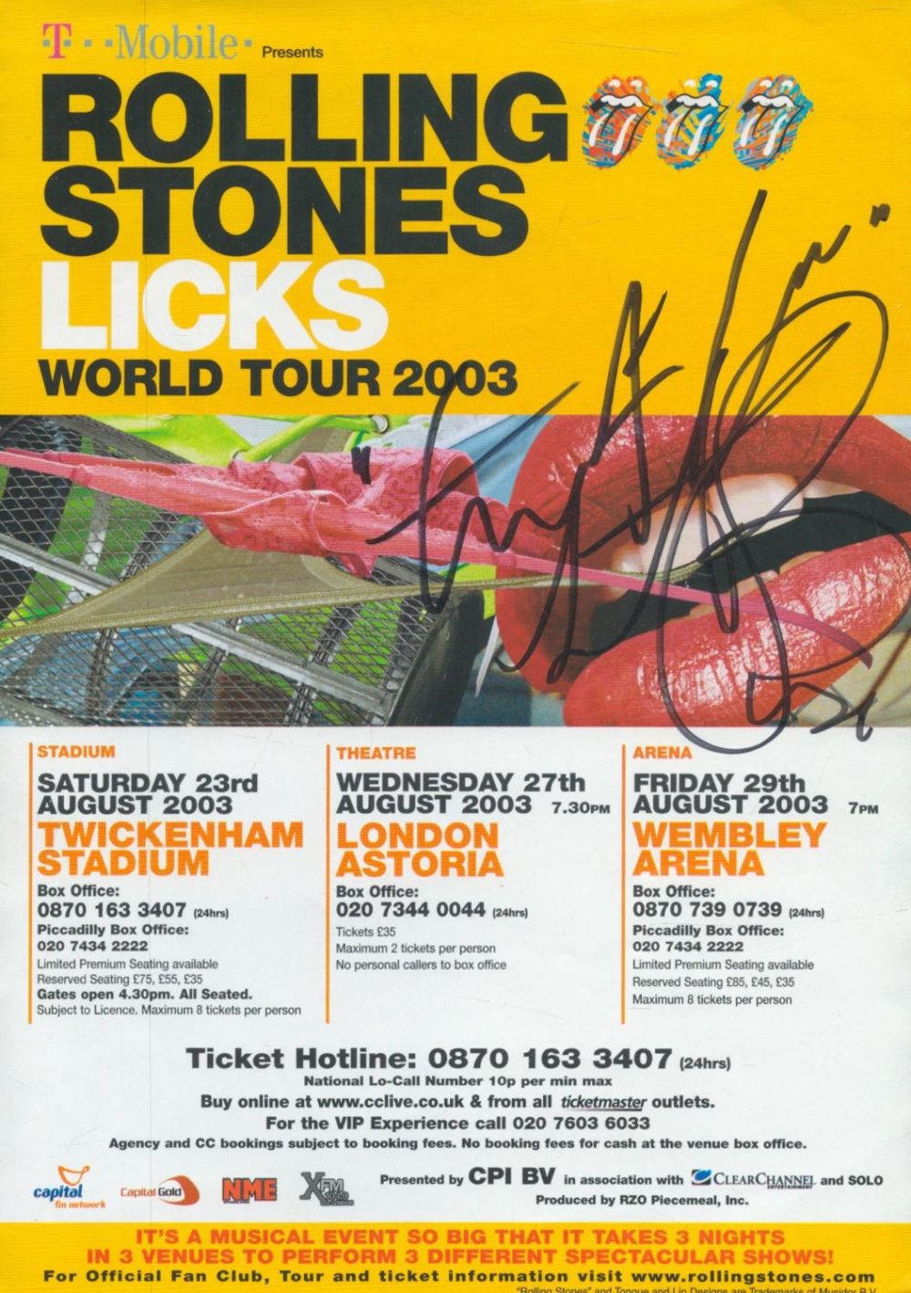 Lot 249: Charlie Watts signed Rolling Stones flyer for Licks...