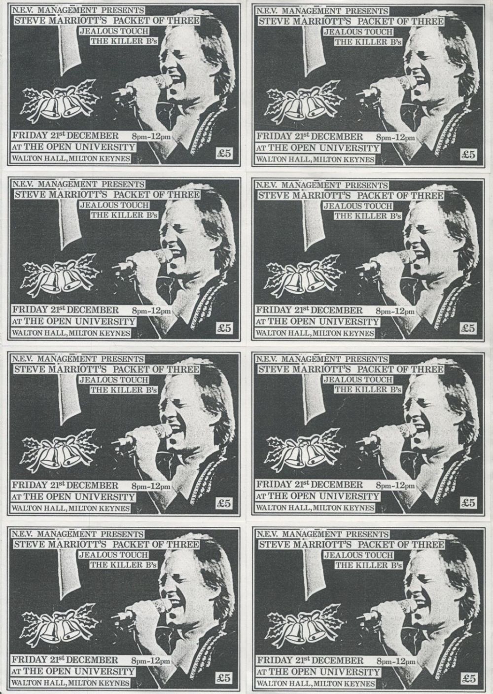 Lot 250: Steve Marriott UNSIGNED sheet of 8 unused gig...