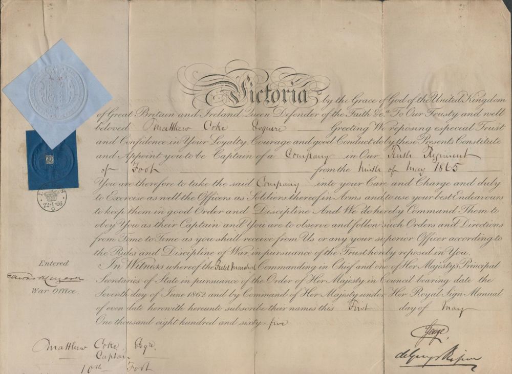 Lot 259: Prince George signed 1865 Army Commission. Nice approx...