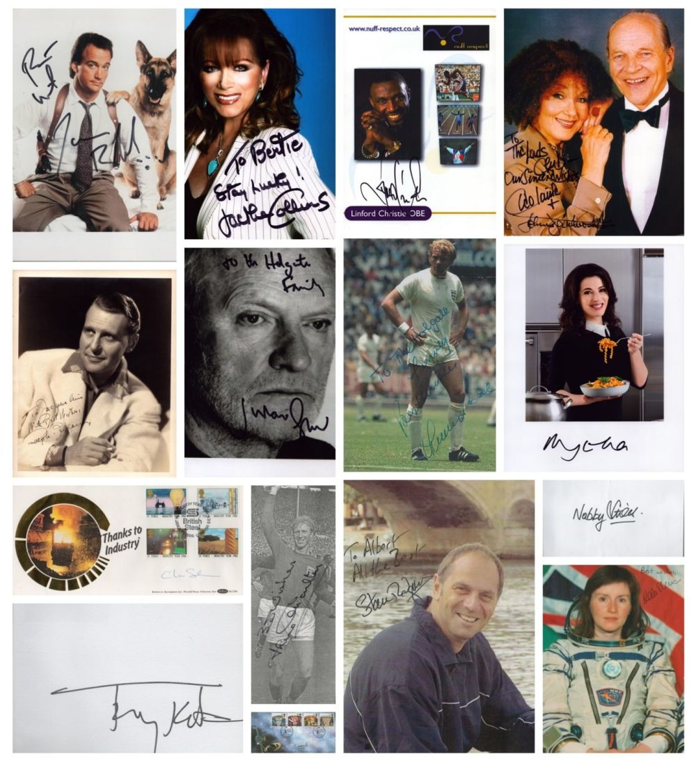 Lot 265: Variety of TV FILM/MUSIC/SPORT/SPACE/FDC 15xCollection. Jack Charlton signed...