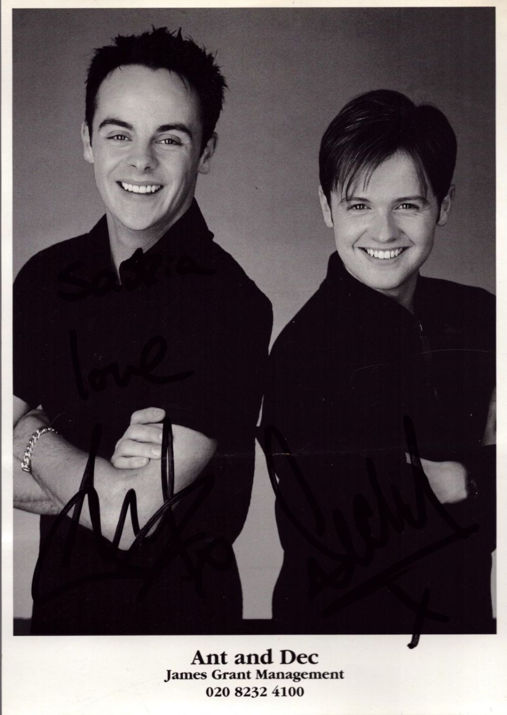 Lot 311: Ant and Dec signed 7x5 inch black and...