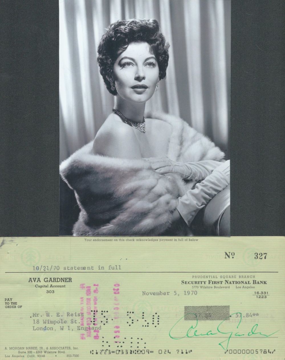 Lot 345: Ava Gardner signed cheque. Good condition. All autographs...