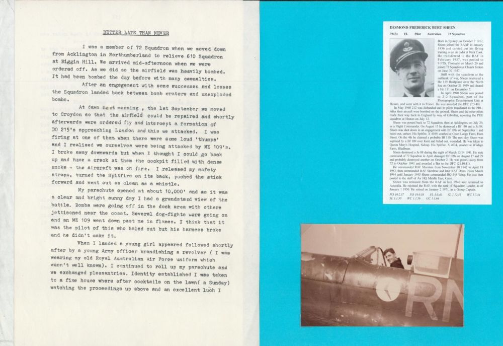 Lot 364: WW2. Flt Lt Desmond Sheen DFC Signed Wartime...