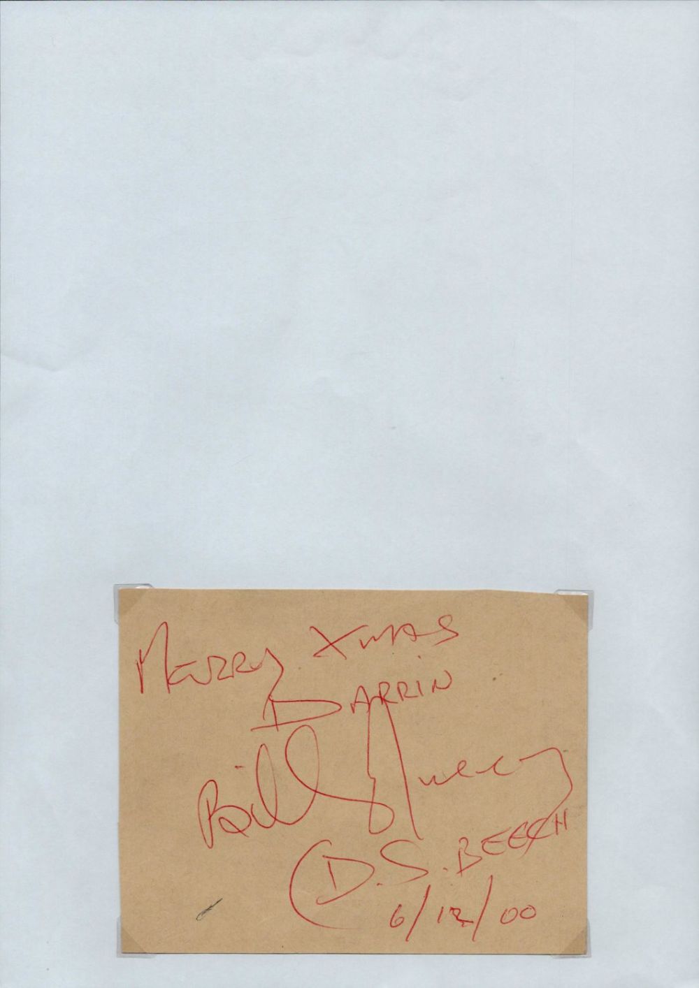 Lot 393: Billy Murray Signed Merry Xmas Note (dedicated) plus...