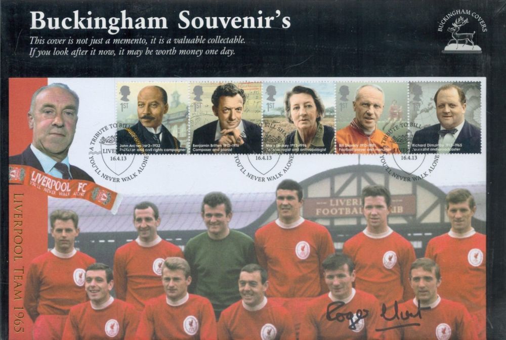 Lot 423: Roger Hunt signed Liverpool FC souvenir stamp pack....