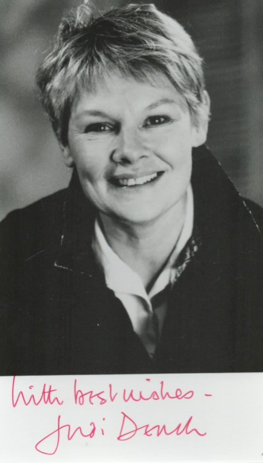 Lot 206: Judi Dench signed 6x4 inch black and white...