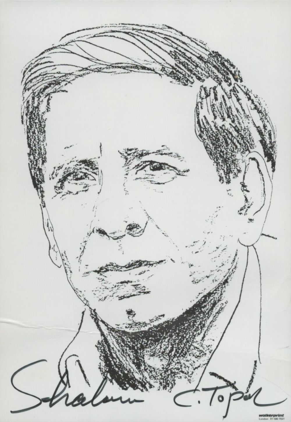 Lot 212: Chaim Topol signed 6x4 black and white illustration...
