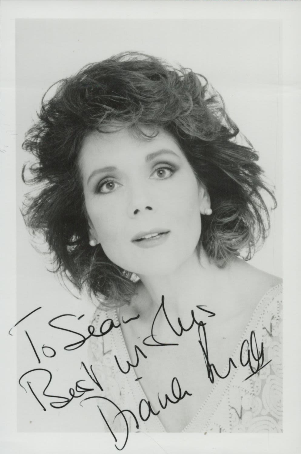 Lot 223: Diana Rigg signed 6x4 inch black and white...