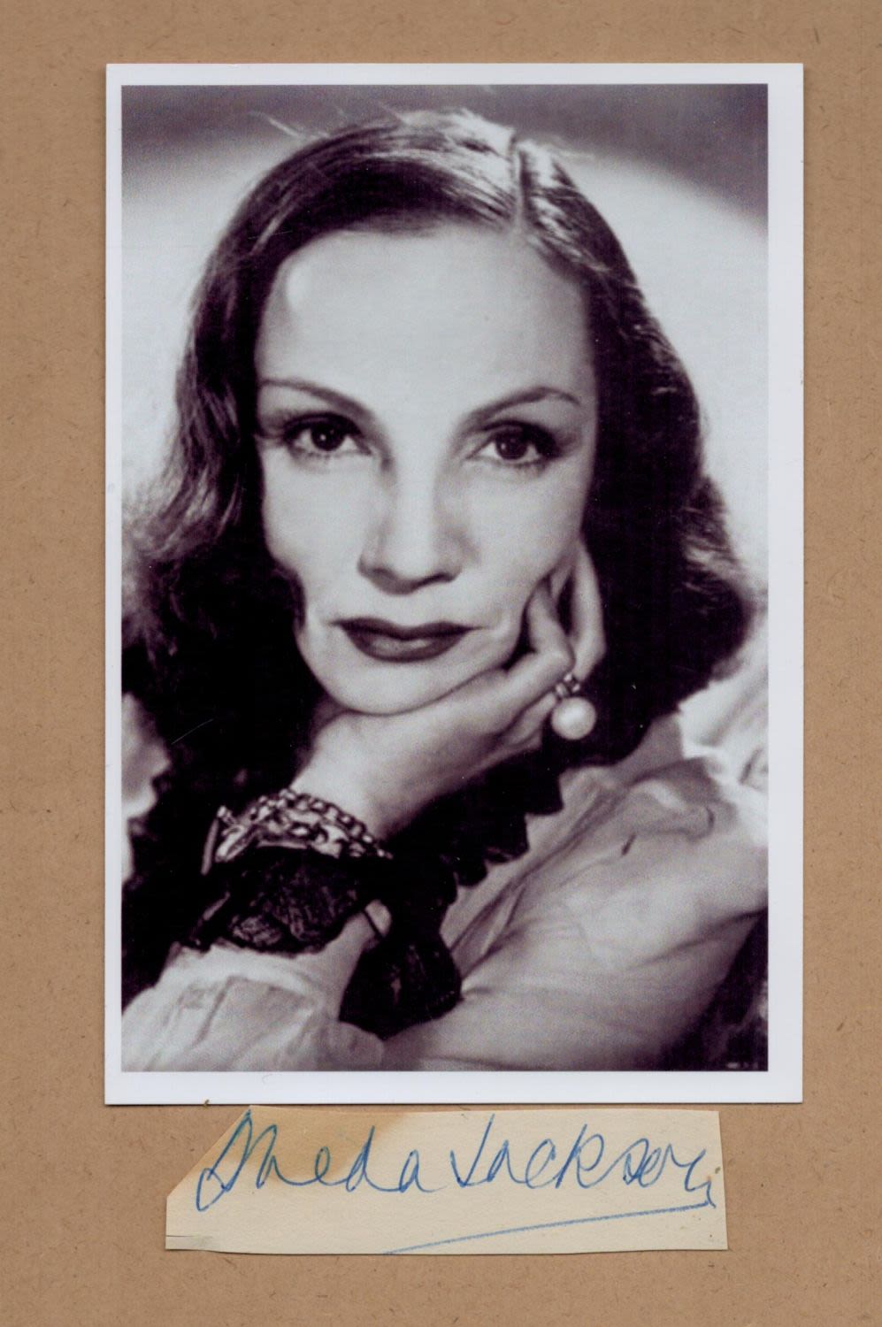 Lot 263: Freda Jackson clipped signature with unsigned 6x4inch black...