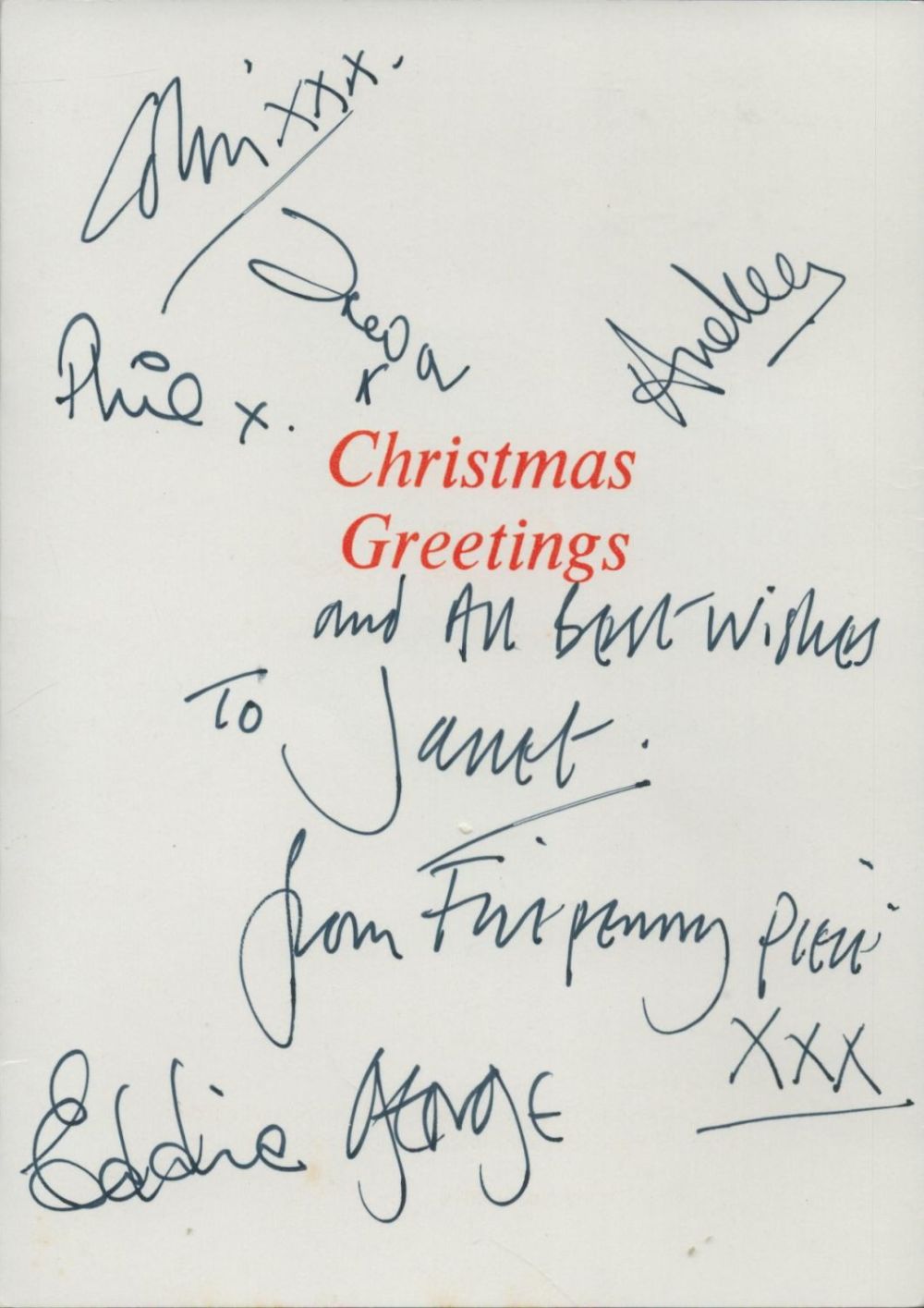 Lot 417: Fivepenny piece signed Christmas card. Good condition. All...