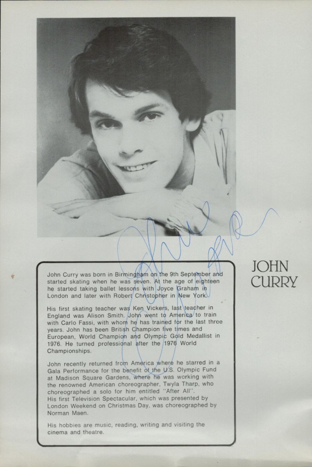 Lot 432: John Curry signed magazine page. Good condition. All...