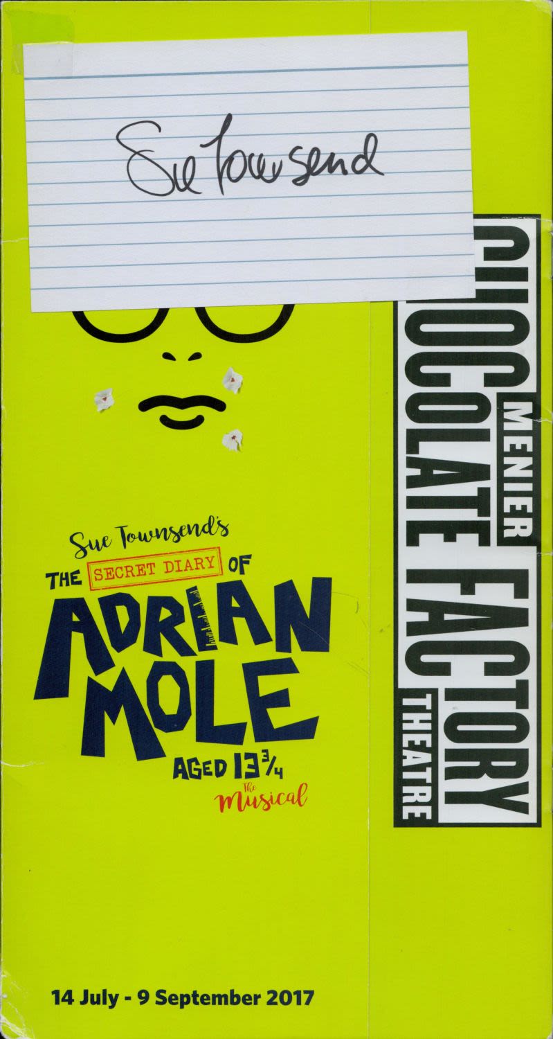 Lot 438: Sue Townsend signed index card with Adrian Mole...