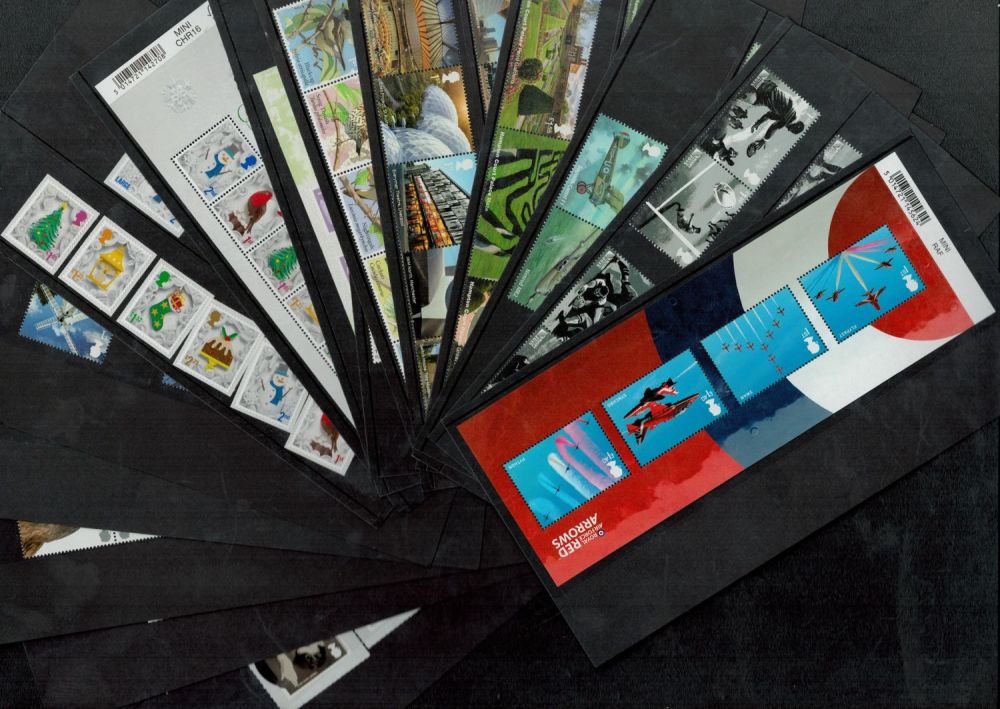 Lot 59: Stamp sleeve collection includes Red Arrows, Rugby World...