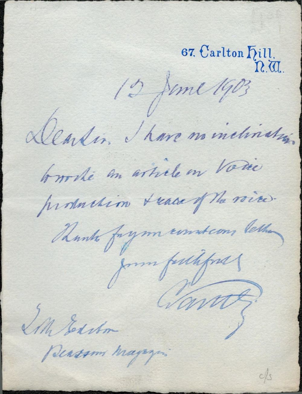 Lot 64: Charles Santley ALS dated 12/6/1903. Baritone composer. Good...