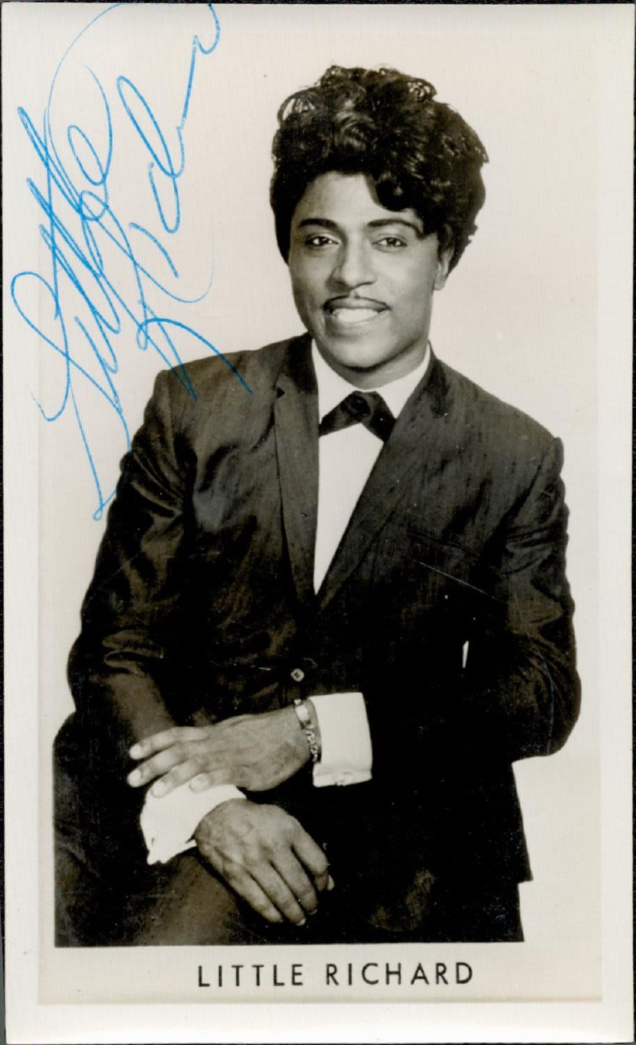 Lot 65: Little Richard signed 5x3inch black and white photo....